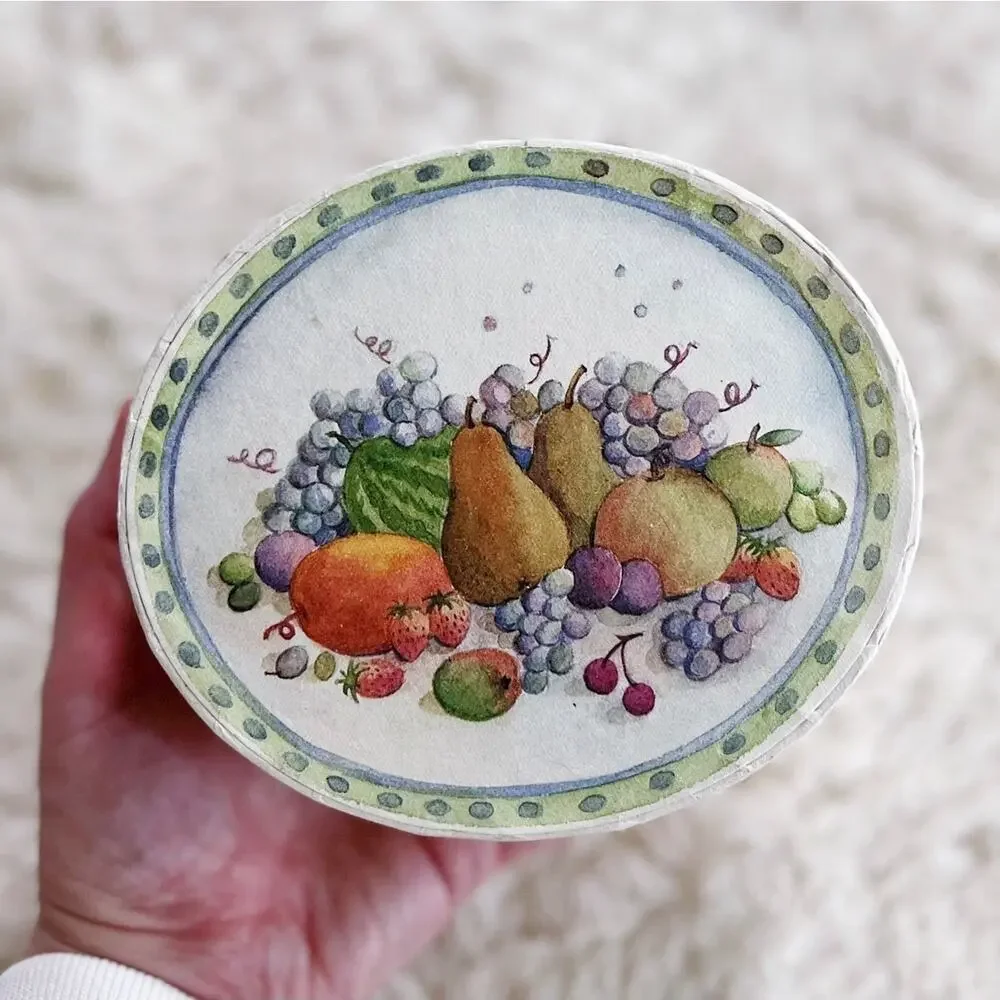 Vintage 1990s Oval Gift Box Jubilee 1993 Fruit Basket Trinket Present